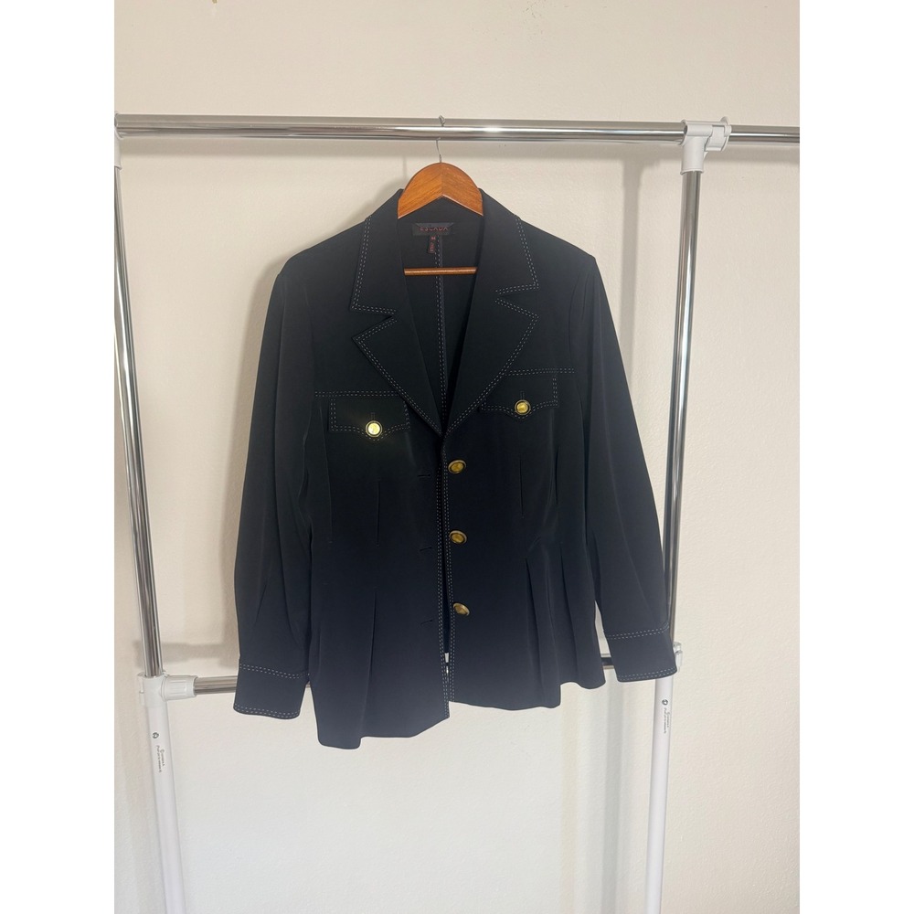 Vintage ESCADA Black Stretch Blazer Jacket Gold Buttons  Size 44 US 12